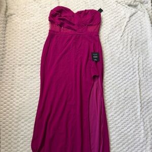 Lulus Sultry Glances Magenta Pleated Strapless Bustier Maxi Dress